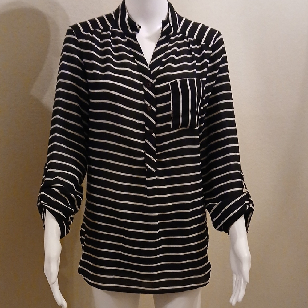 Black and White Striped Women's Top
